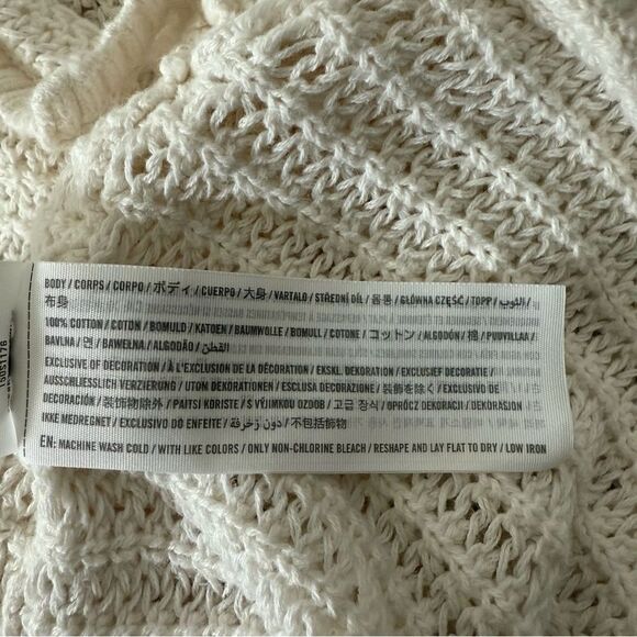 Abercrombie & Fitch Top Womens Sz M White Crochet Open Knit Short Sleeve Cotton - Picture 8 of 10